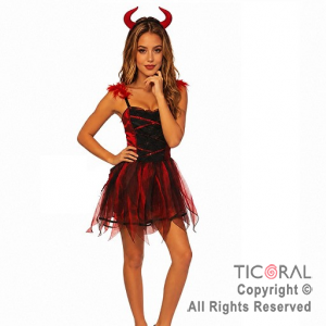 DISFRAZ DIABLA CON VINCHA DE CUERNOS ROJO TALLE XL (GY-101519)